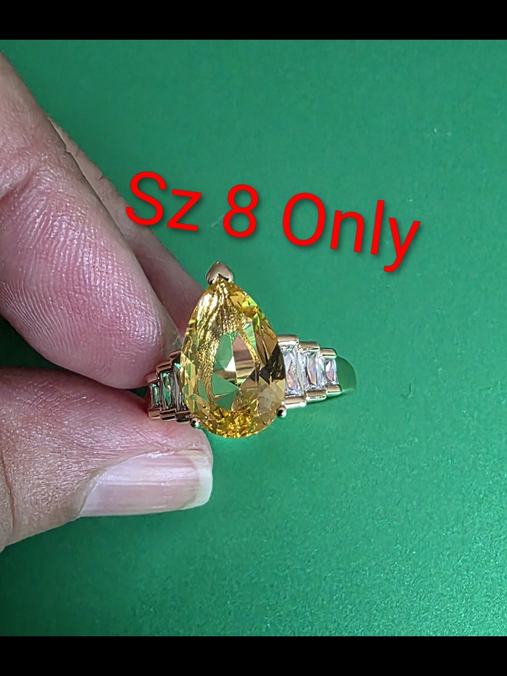 Women's Pear-Cut Yellow Crystal Ring - Size 8